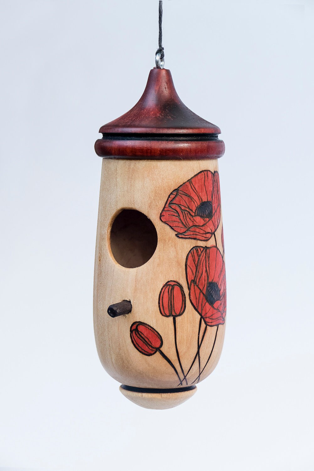 Hummingbird House, Poppy Floral Art, Wooden Birdhouse for Indoor/Outdoor Use, Christmas Gift for Mom and Bird Lovers, August Birth Flower