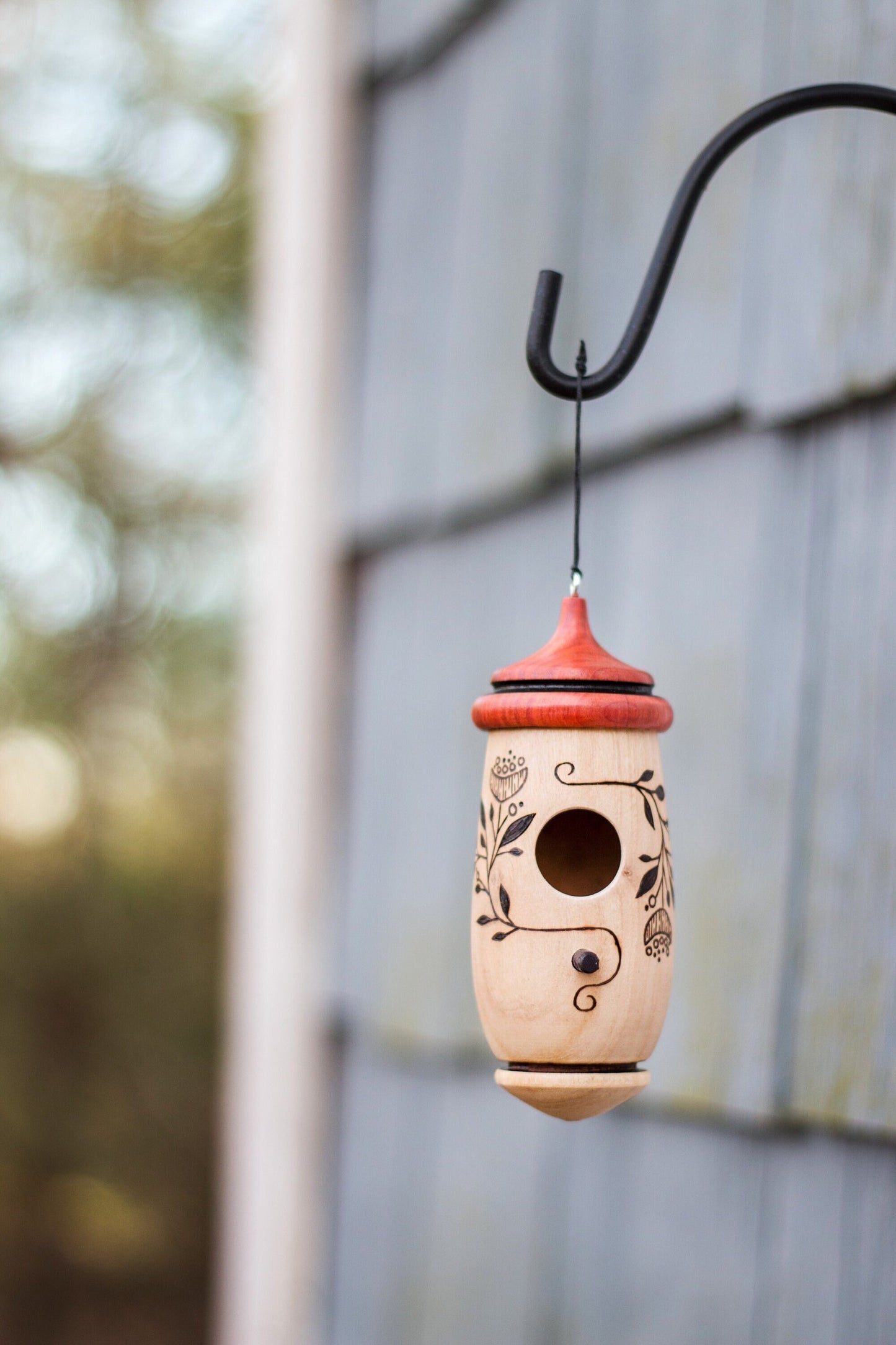 Hummingbird House, Poppy Bud Art, Handmade Wooden Birdhouse for Indoor/Outdoor Use, Bird Lovers Gift, Christmas Gift for Flower Flora Lovers