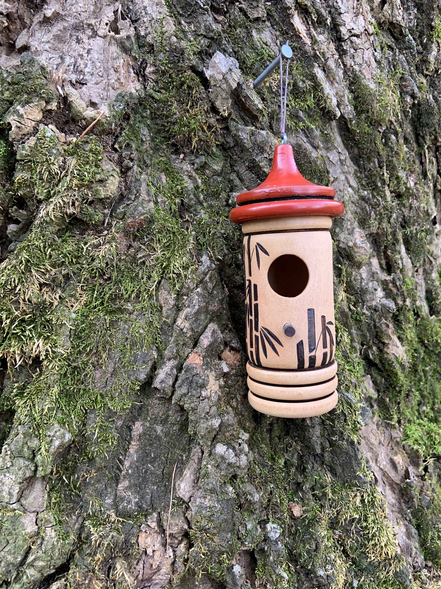 Hummingbird House, Bamboo Art, Handmade Wooden Birdhouse for Indoor/Outdoor Use, Bird Lovers Gift, Unique Christmas Gift for Zen Garden