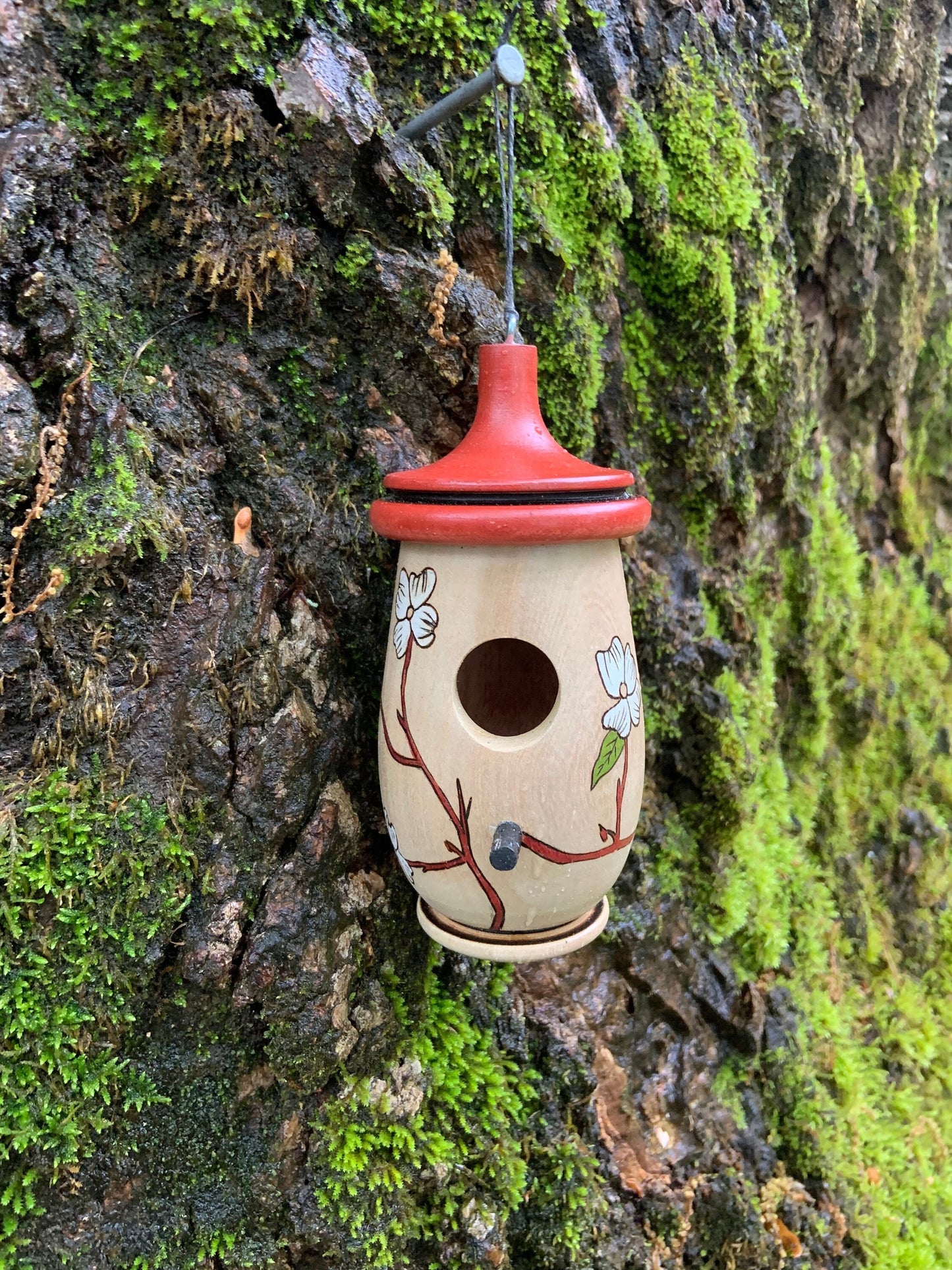 Hummingbird House, Artisan Handmade Wooden Birdhouse, Dogwood North Carolina State Flower, Bird Lovers Gift, Christmas Gift for Nature Lover