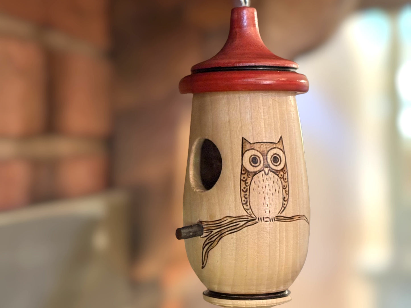 Hummingbird House, Handmade Wooden Birdhouse for Indoor/Outdoor Use, Owl Art, Bird Lovers Gift, Christmas Gift for Bird Watchers