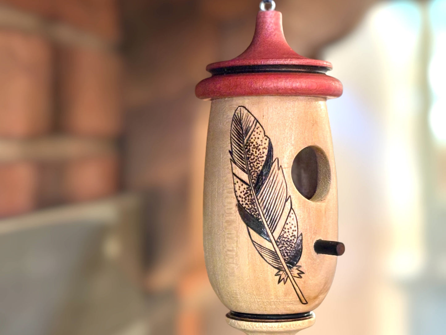 Hummingbird House, Handmade Wooden Birdhouse for Indoor/Outdoor Use, Feather Bird Art, Bird Lovers Gift, Christmas Gift for Bird Lovers