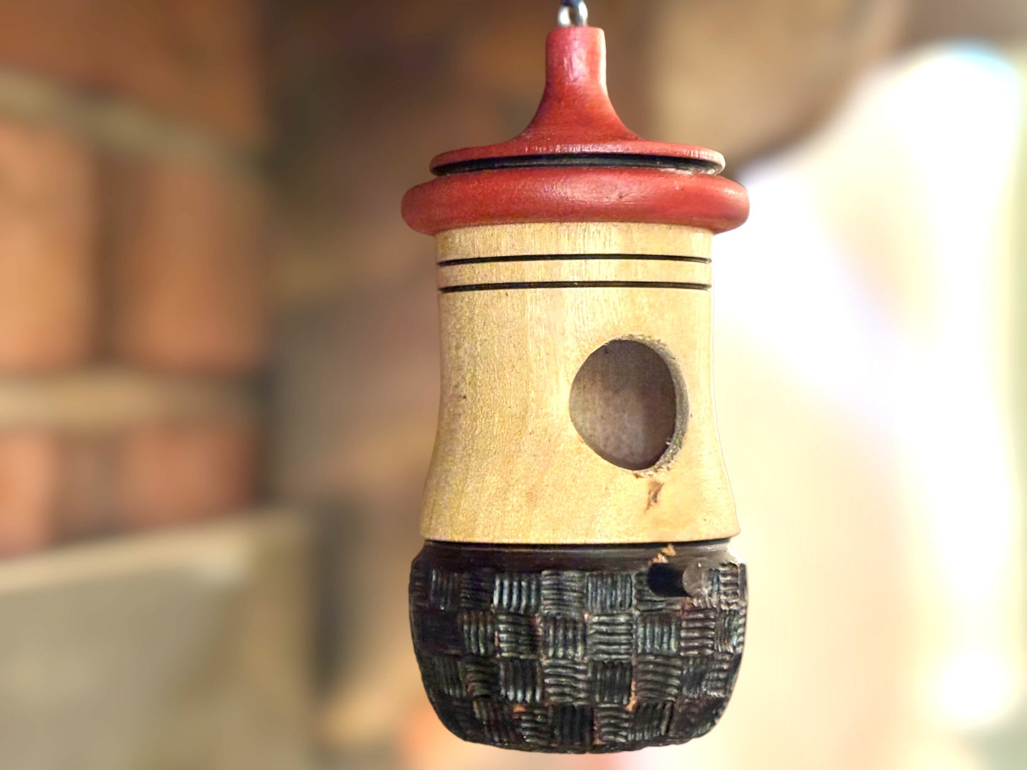 Hummingbird House Wooden Handmade, Basketweave design, wooden outdoor, Artisan Rustic Decoration, Perfect Gift, Birthday Gift