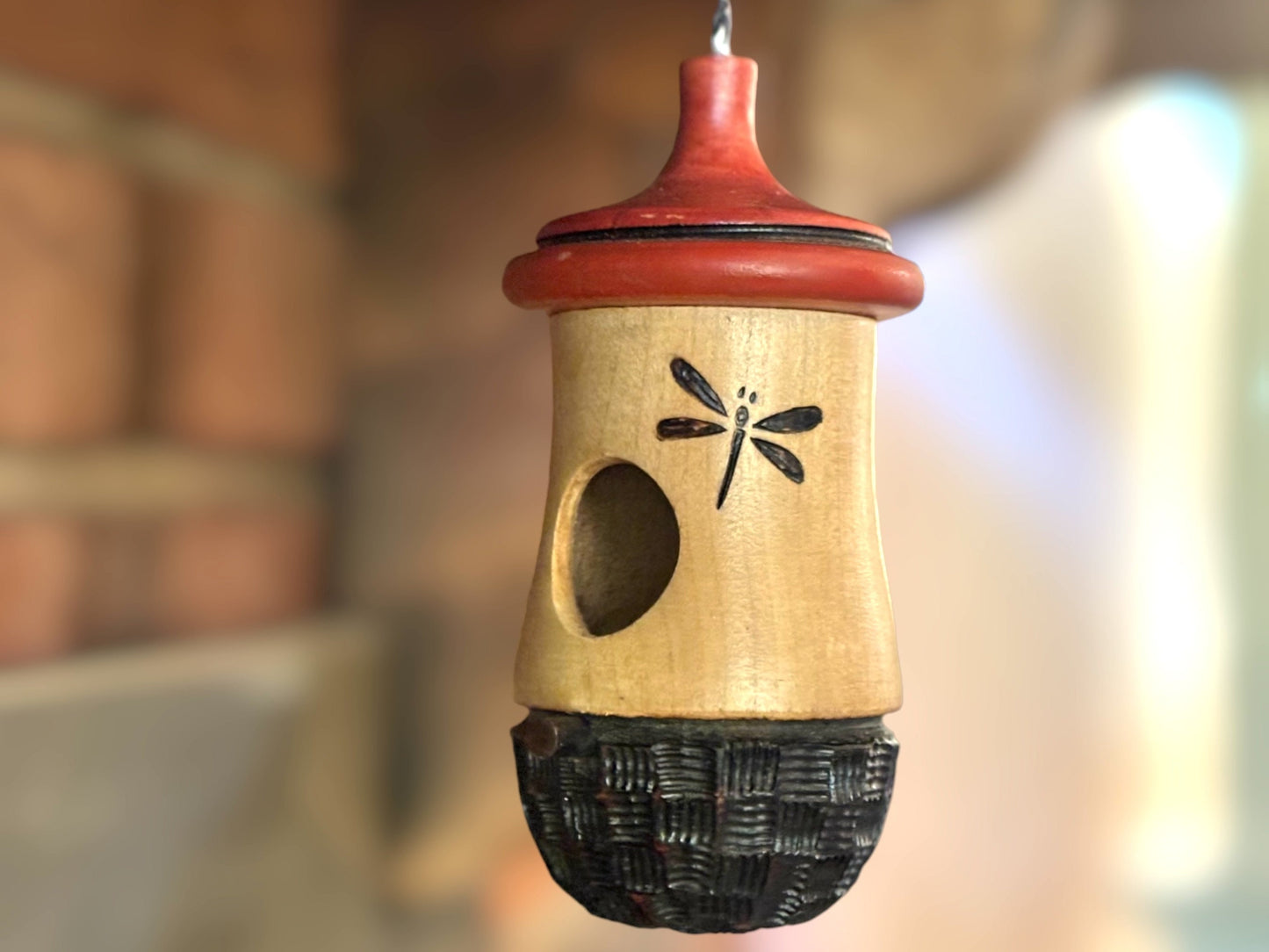 Hummingbird House, Handmade Wooden Birdhouse for Indoor/Outdoor Use, Dragonfly Art, Bird Lovers Gift, Christmas Gift for Gardeners