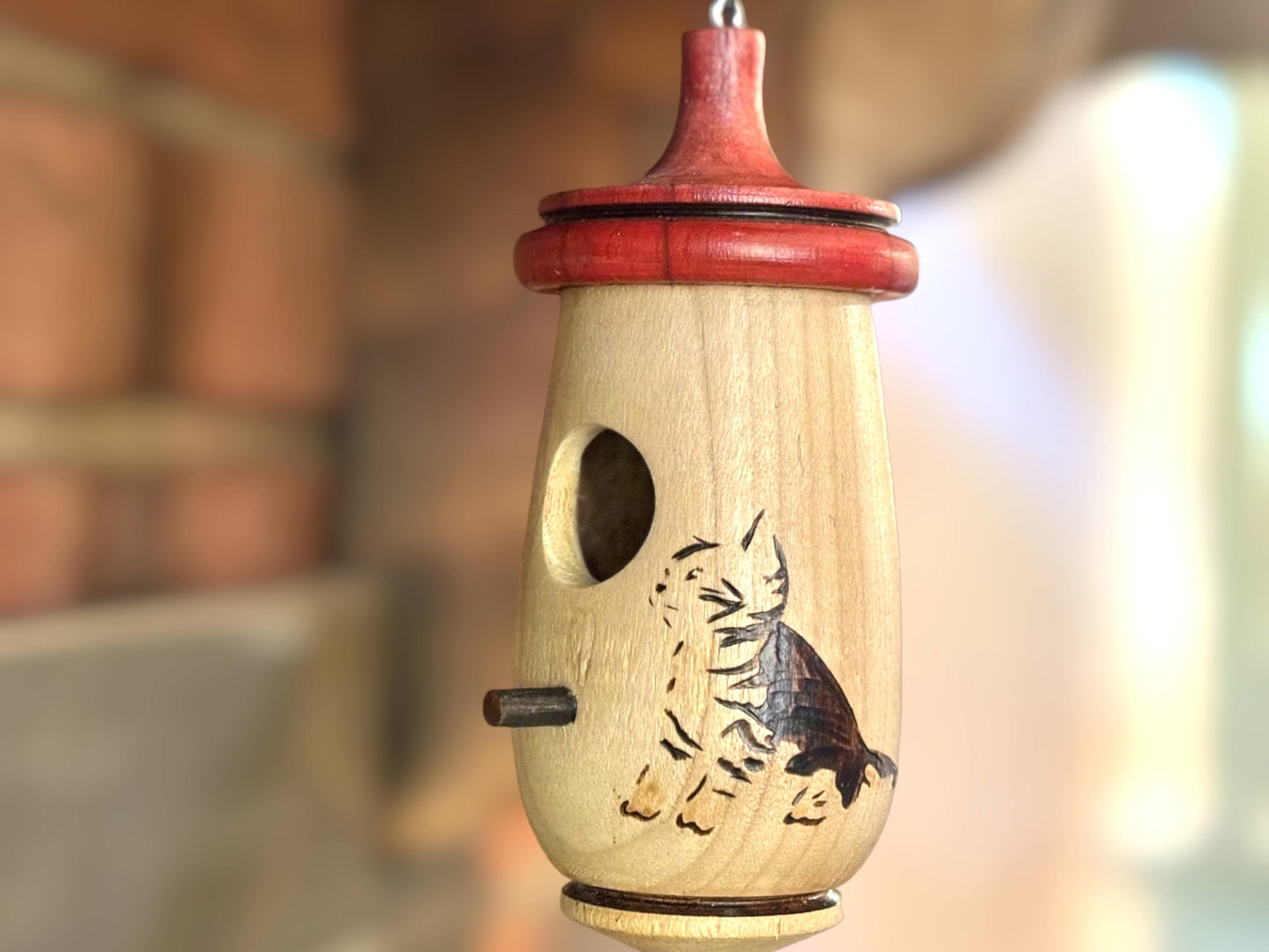 Hummingbird House, Tabby Cat Kitten Art, Handmade Wooden Birdhouse for Indoor/Outdoor Use, Bird Lovers Gift, Christmas Gift for Cat Lovers