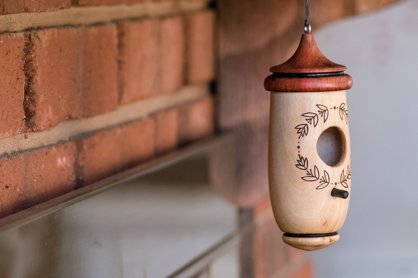 Hummingbird House, Handmade Wooden Birdhouse for Indoor/Outdoor Use, Laurel Wreath Art, Bird Lovers Gift, Christmas Gift for Minamilist