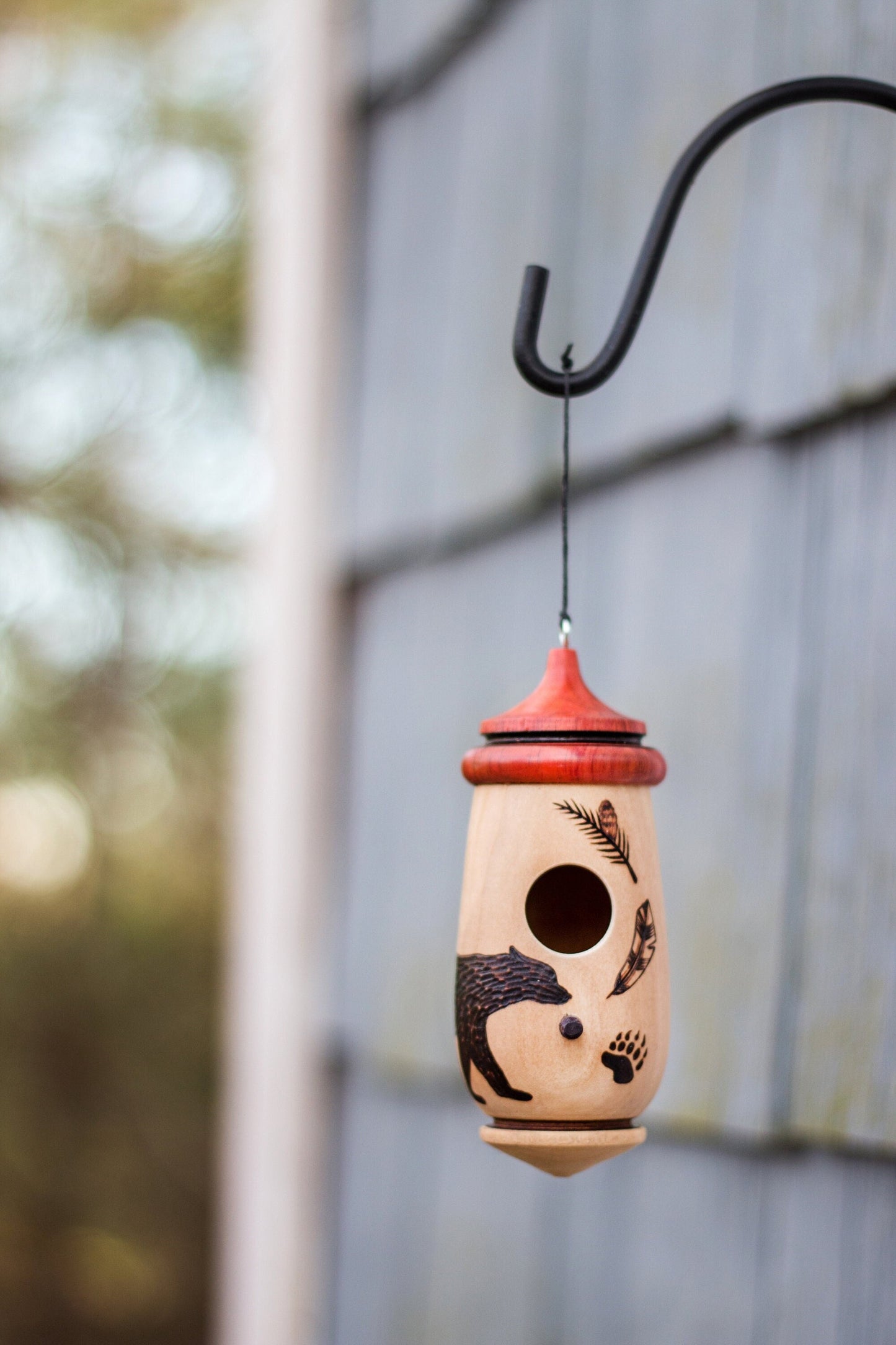 Hummingbird House, Handmade Wooden Birdhouse for Indoor/Outdoor Use, Bear Hug Art, Bird Lovers Gift, Christmas Gift for Rustic Cabin Life