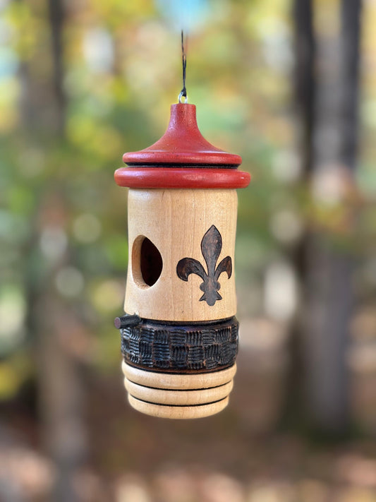 Hummingbird House, Fleur de Lis Art, Wooden Birdhouse for Indoor/Outdoor Use, Bird Lovers Gift, Christmas Gift for Francophiles