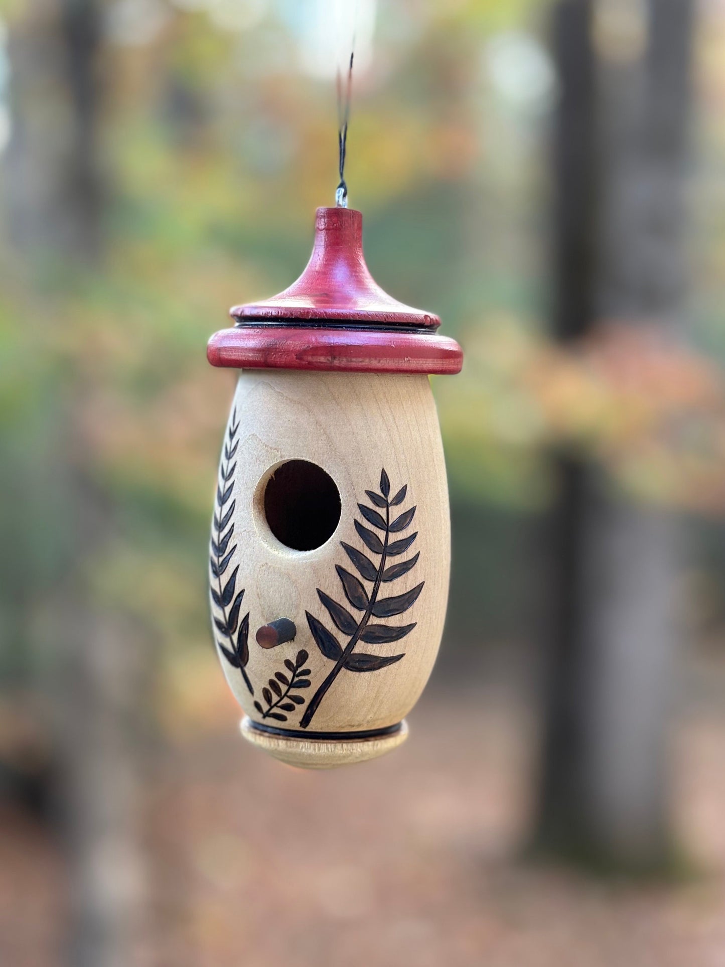 Hummingbird House, Handmade Wooden Birdhouse for Indoor/Outdoor Use, Fern Floral Art, Bird Lovers Gift, Christmas Gift for Dad and Grandpa