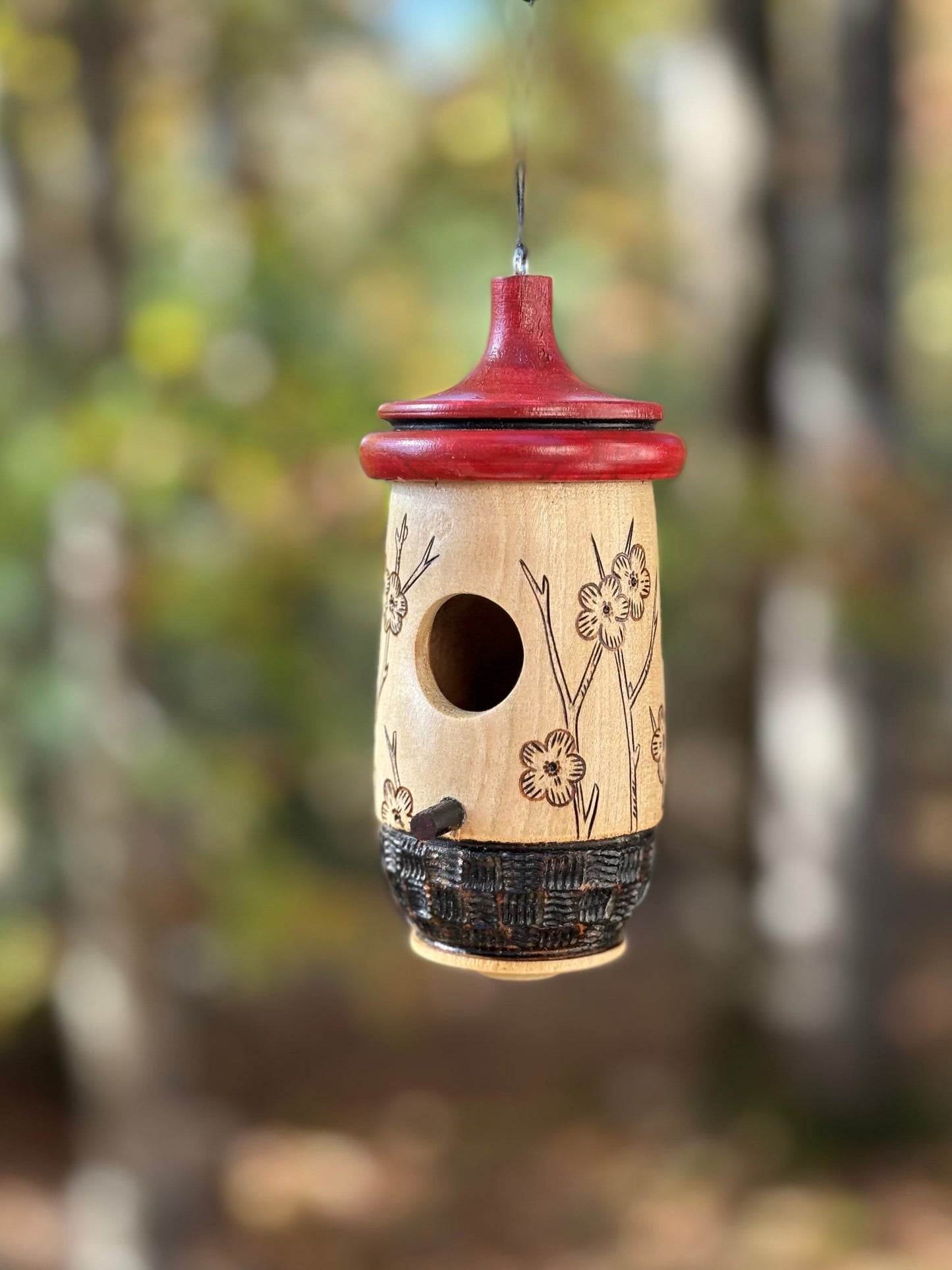 Hummingbird House, Cherry Blossom Art, Handmade Wooden Birdhouse for Indoor/Outdoor Use, Bird Lovers Gift, Christmas Gift for Flower Lovers