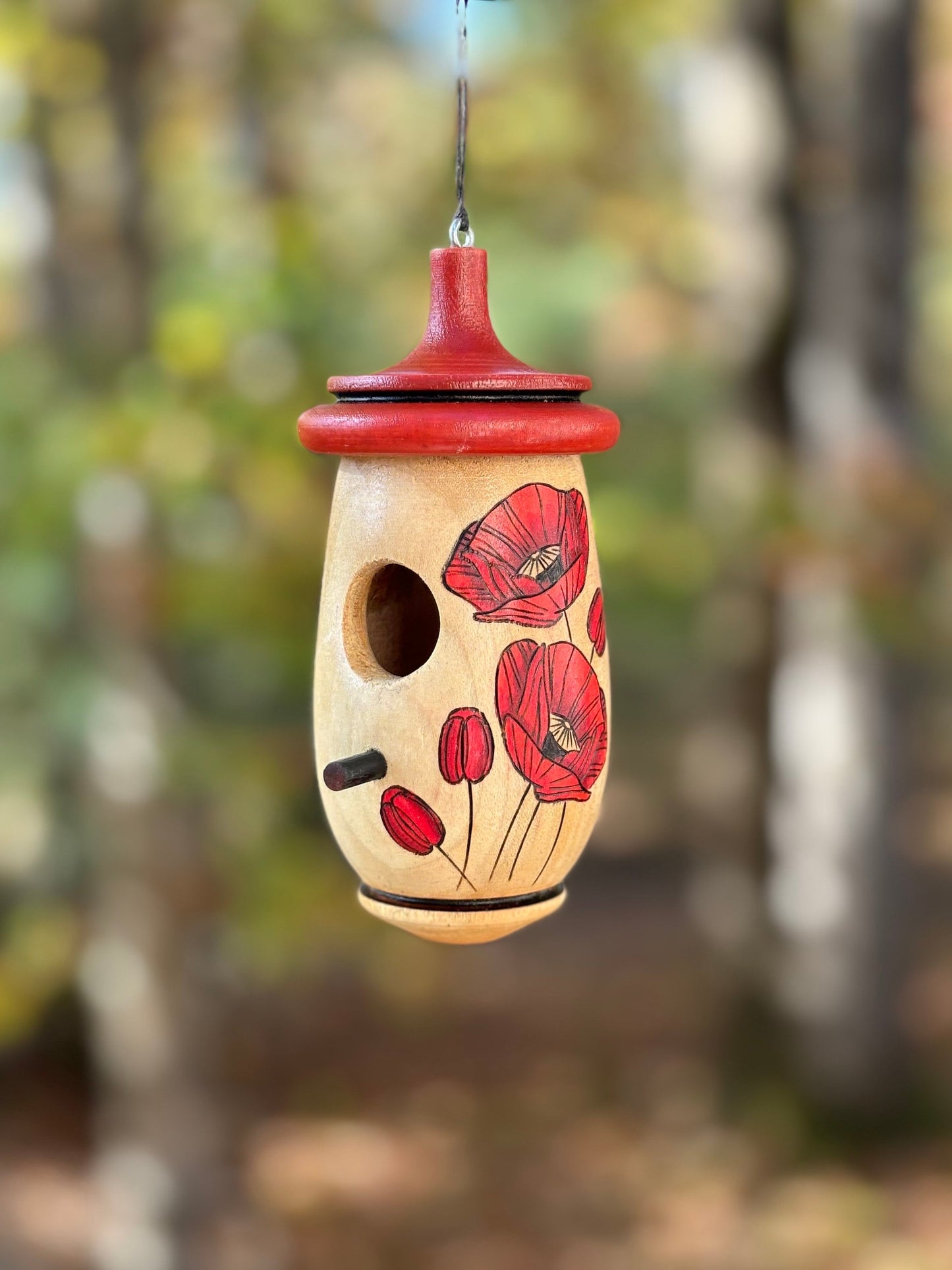 Hummingbird House, Poppy Floral Art, Wooden Birdhouse for Indoor/Outdoor Use, Christmas Gift for Mom and Bird Lovers, August Birth Flower