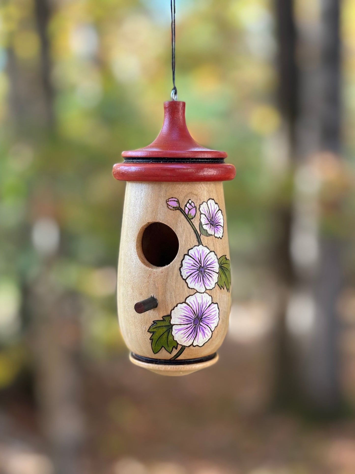 Hummingbird House, Handmade Wooden Birdhouse for Indoor/Outdoor, Purple Mallow French Hollyhock Zebrina, Bird Lovers Gift, Christmas Gift