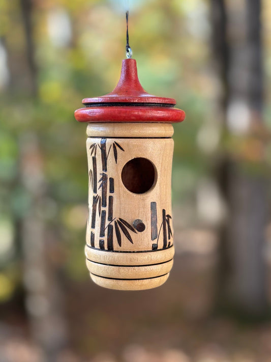 Hummingbird House, Bamboo Art, Handmade Wooden Birdhouse for Indoor/Outdoor Use, Bird Lovers Gift, Unique Christmas Gift for Zen Garden