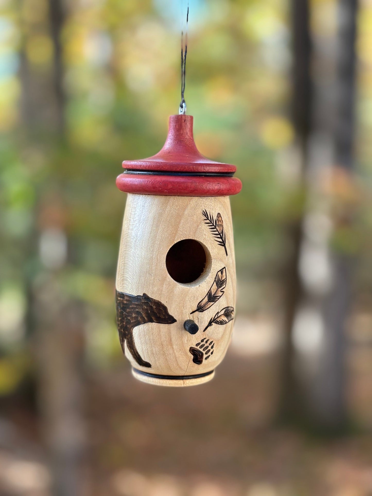 Hummingbird House, Handmade Wooden Birdhouse for Indoor/Outdoor Use, Bear Hug Art, Bird Lovers Gift, Christmas Gift for Rustic Cabin Life