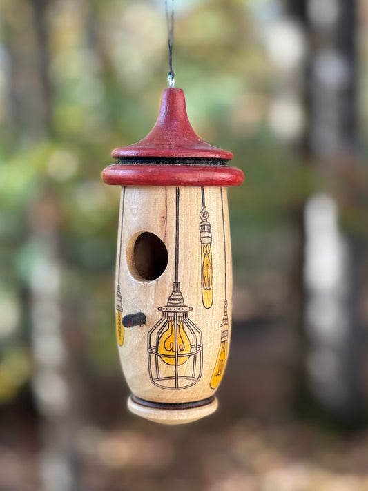 Hummingbird House, Lightbulb Art, Handmade Wooden Birdhouse for Indoor/Outdoor Use, Bird Lovers Gift, Christmas Gift for Mom and Grandma