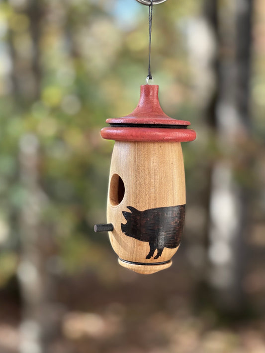 Hummingbird House, Pig Farmer Art, Handmade Wooden Birdhouse for Indoor/Outdoor Use, Bird Lovers Gift, Christmas Gift for Pig Lovers, Farmer