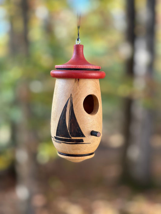 Hummingbird House, Handmade Wooden Birdhouse for Indoor/Outdoor Use, Sailboat Art, Bird Lovers Gift, Christmas Gift for Lake Lovers