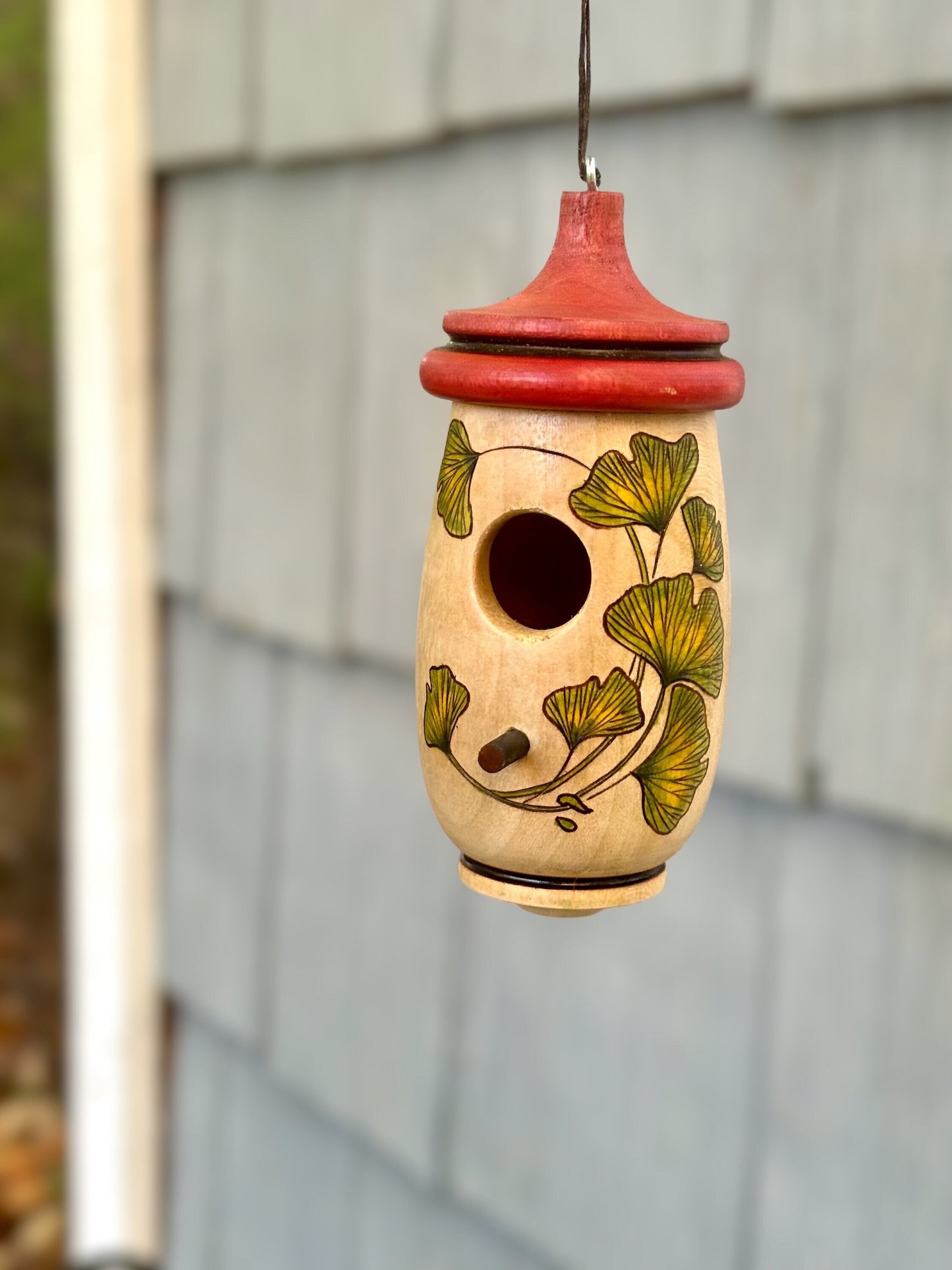 Hummingbird House, Ginko Leaves Art, Handmade Wooden Birdhouse for Indoor/Outdoor Use, Bird Lovers Gift, Christmas Gift for Neighbors