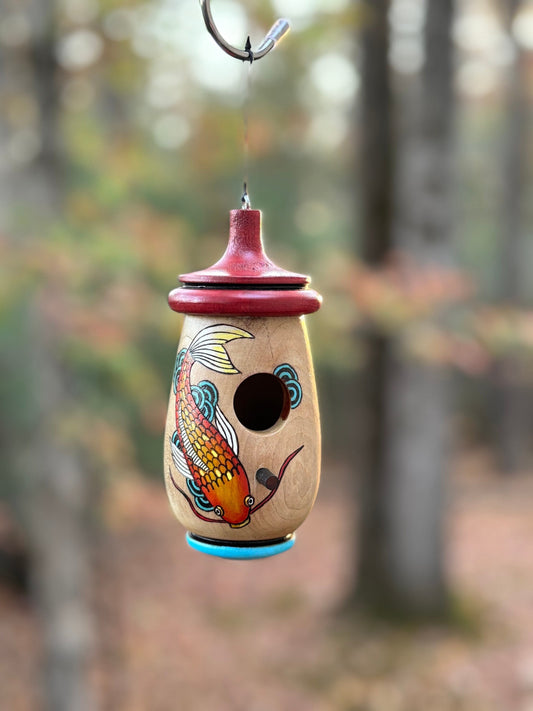 Hummingbird House, Handmade Wooden Birdhouse for Indoor/Outdoor Use, Foi Fish Art, Bird Lovers Gift, Christmas Gift for Zen