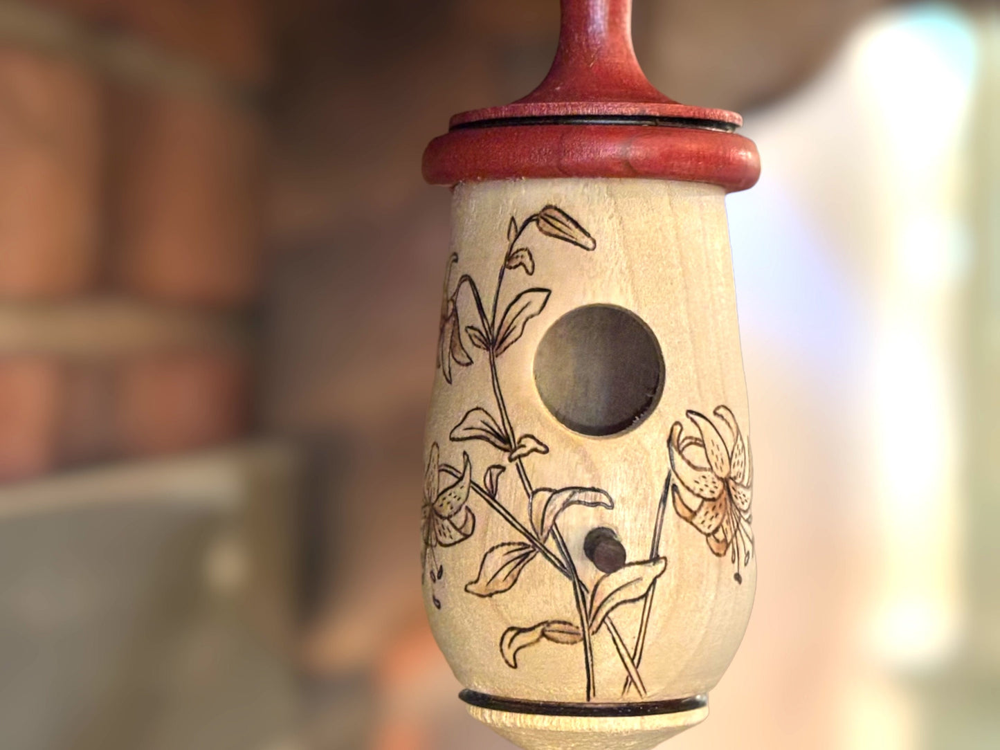 Hummingbird House, Handmade Wooden Birdhouse for Indoor/Outdoor Use, Lily Floral Art, Bird Lovers Gift, Christmas Gift for Mom and Dad