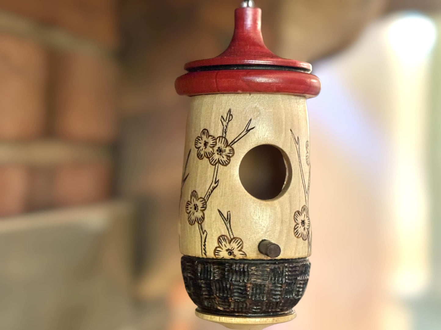 Hummingbird House, Cherry Blossom Art, Handmade Wooden Birdhouse for Indoor/Outdoor Use, Bird Lovers Gift, Christmas Gift for Flower Lovers