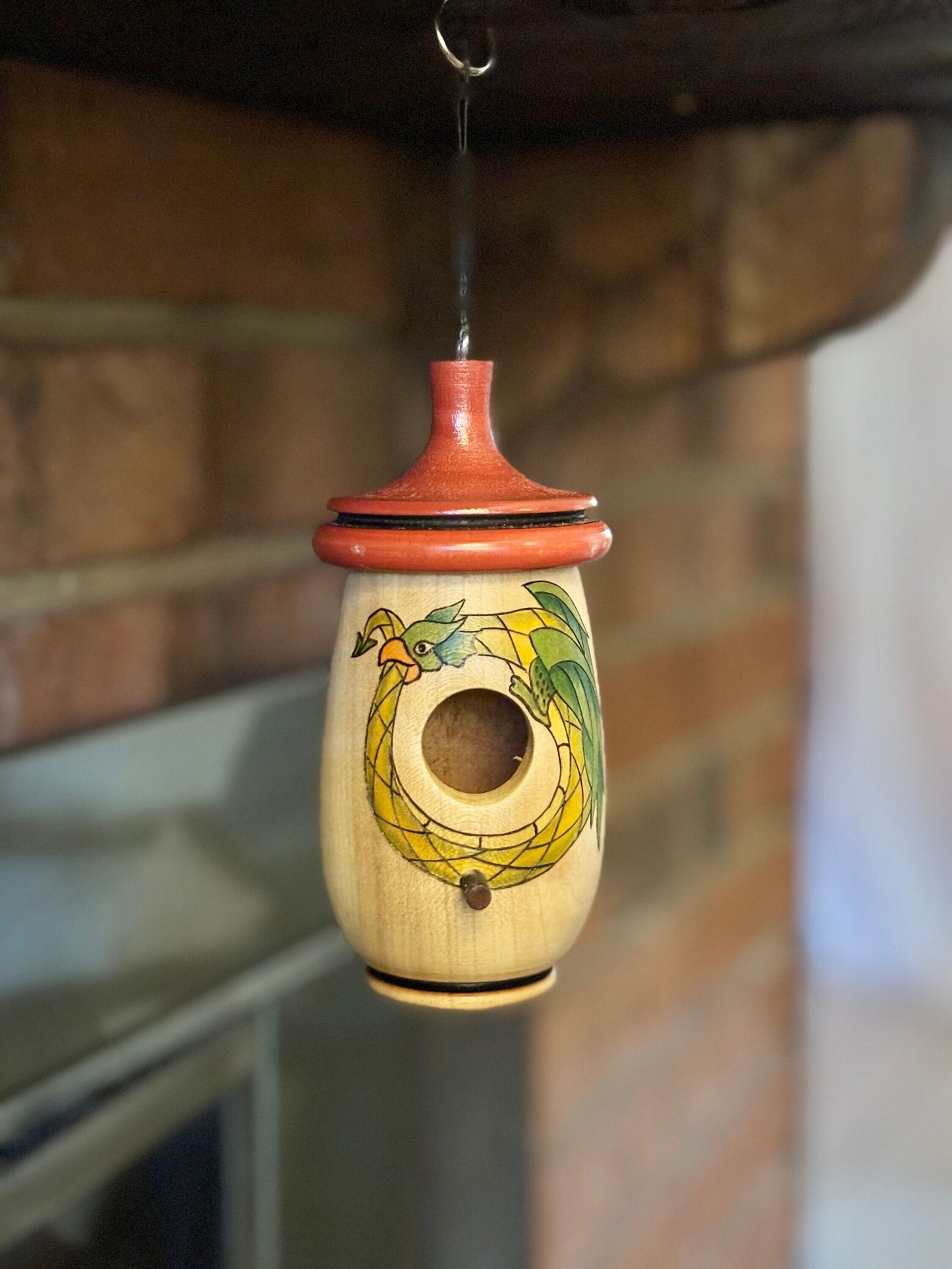 Hummingbird House, Handmade Wooden Birdhouse for Indoor/Outdoor Use, Dragon Ouroboros Art, Bird Lovers Gift, Christmas Gift for Fantasy