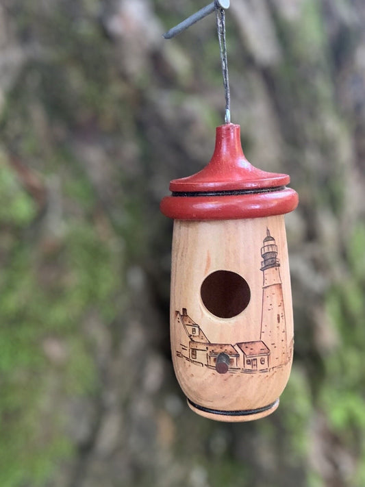 Hummingbird House, Handmade Wooden Birdhouse for Indoor/Outdoor Use, Portlandhead Maine Lighthouse, Bird Lovers Gift, Christmas Gift for Him