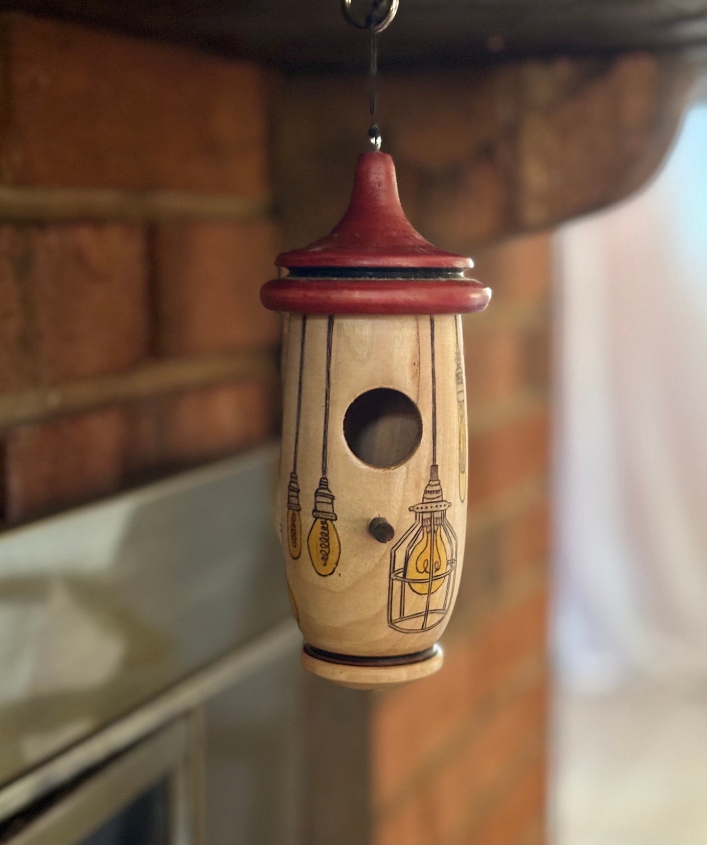 Hummingbird House, Lightbulb Art, Handmade Wooden Birdhouse for Indoor/Outdoor Use, Bird Lovers Gift, Christmas Gift for Mom and Grandma