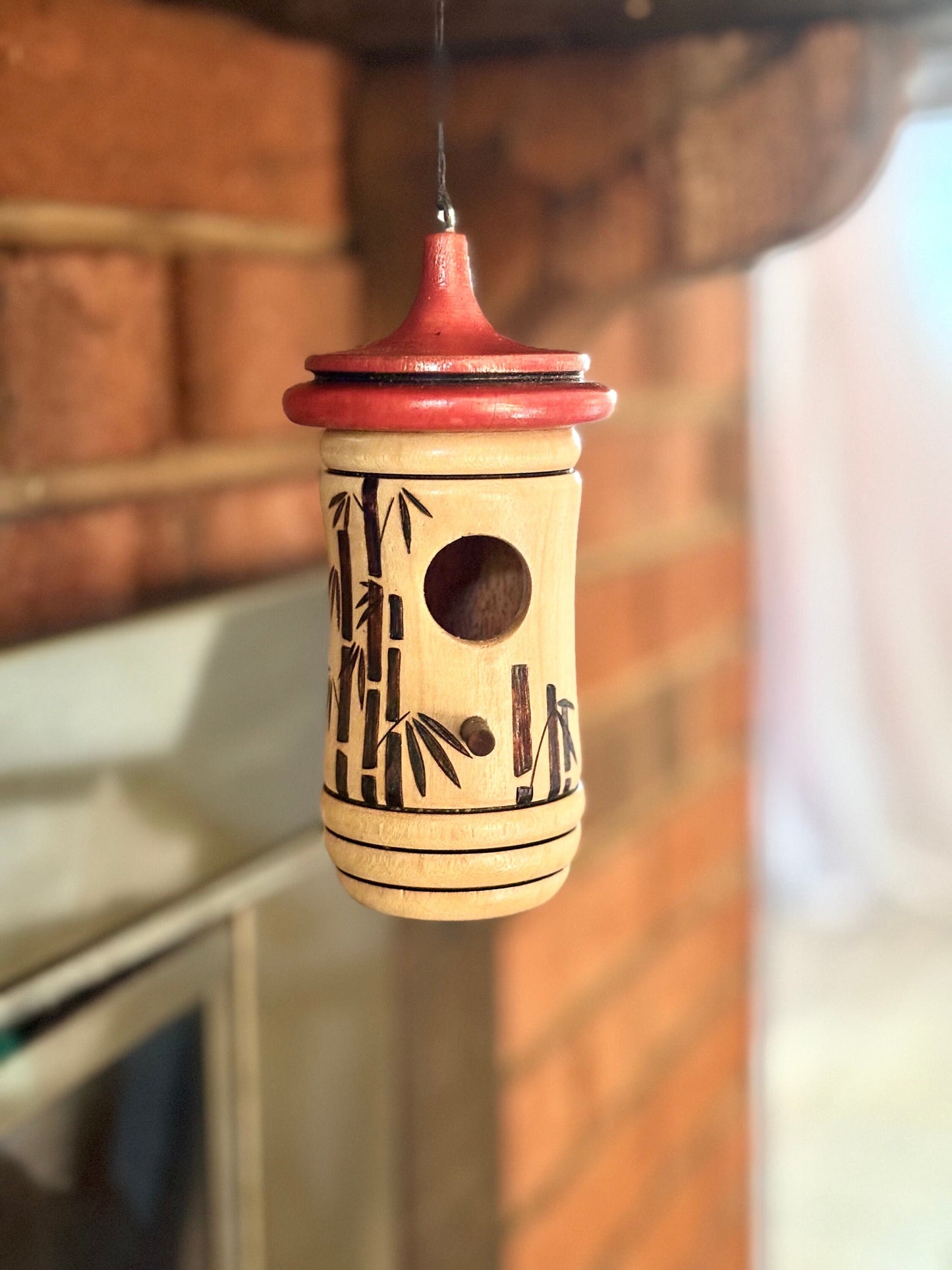 Hummingbird House, Bamboo Art, Handmade Wooden Birdhouse for Indoor/Outdoor Use, Bird Lovers Gift, Unique Christmas Gift for Zen Garden