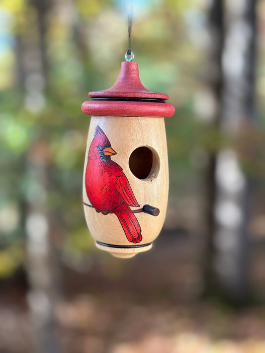 Hummingbird House, Cardinal Bird Art, Handmade Wooden Birdhouse, Personalizable in Memorial, Bird Lovers Gift, Christmas Gift for Loved Ones