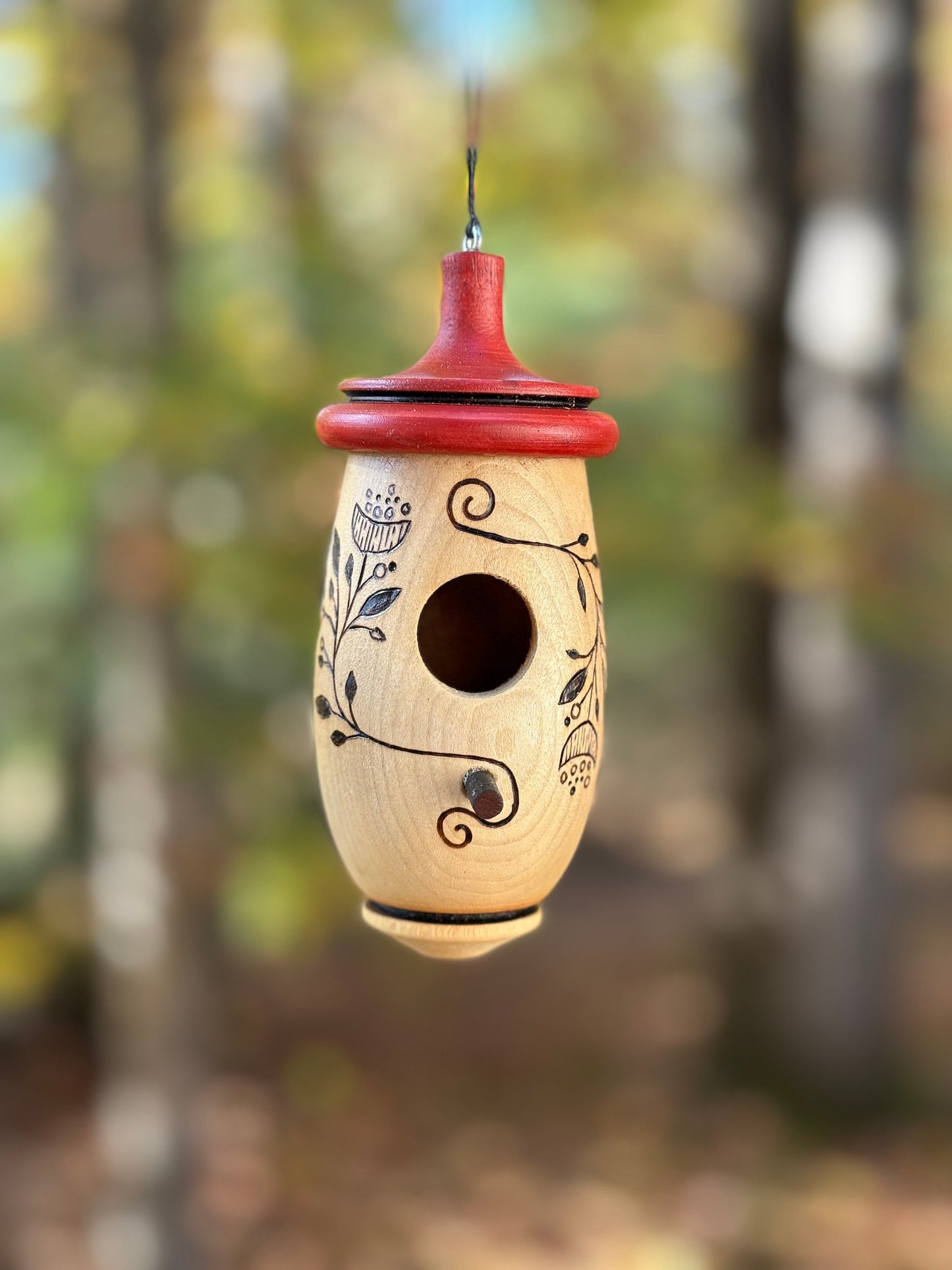 Hummingbird House, Poppy Bud Art, Handmade Wooden Birdhouse for Indoor/Outdoor Use, Bird Lovers Gift, Christmas Gift for Flower Flora Lovers