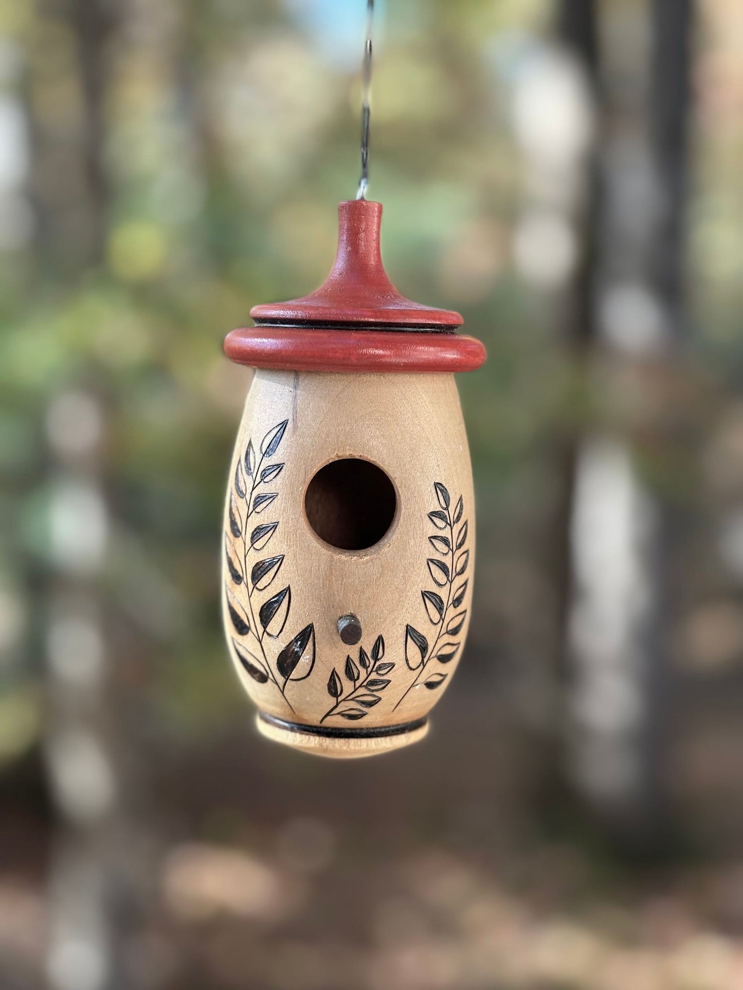 Hummingbird House, Handmade Wooden Birdhouse for Indoor/Outdoor Use, Fern Floral Art, Bird Lovers Gift, Christmas Gift for Nature Lovers