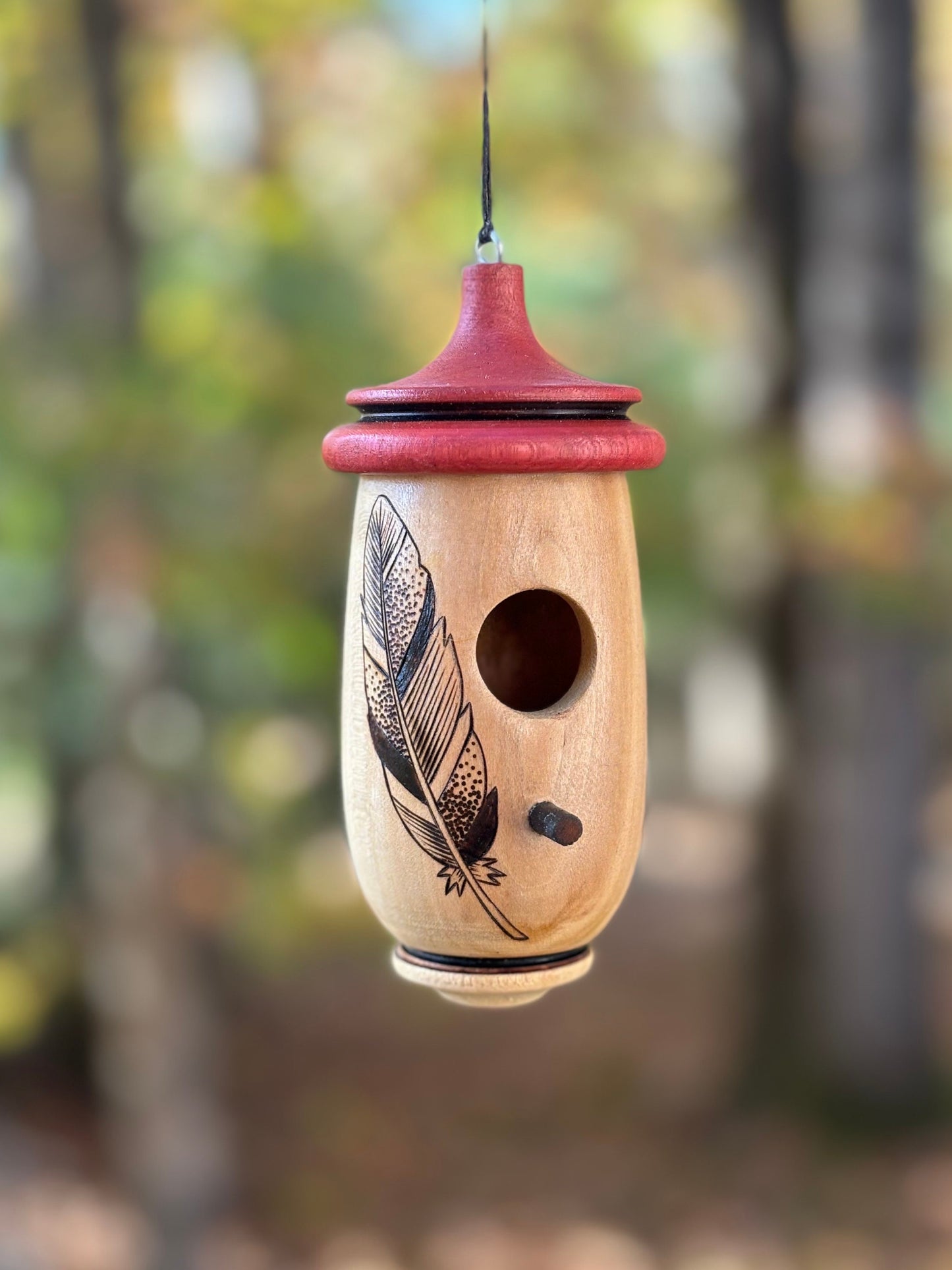 Hummingbird House, Handmade Wooden Birdhouse for Indoor/Outdoor Use, Feather Bird Art, Bird Lovers Gift, Christmas Gift for Bird Lovers