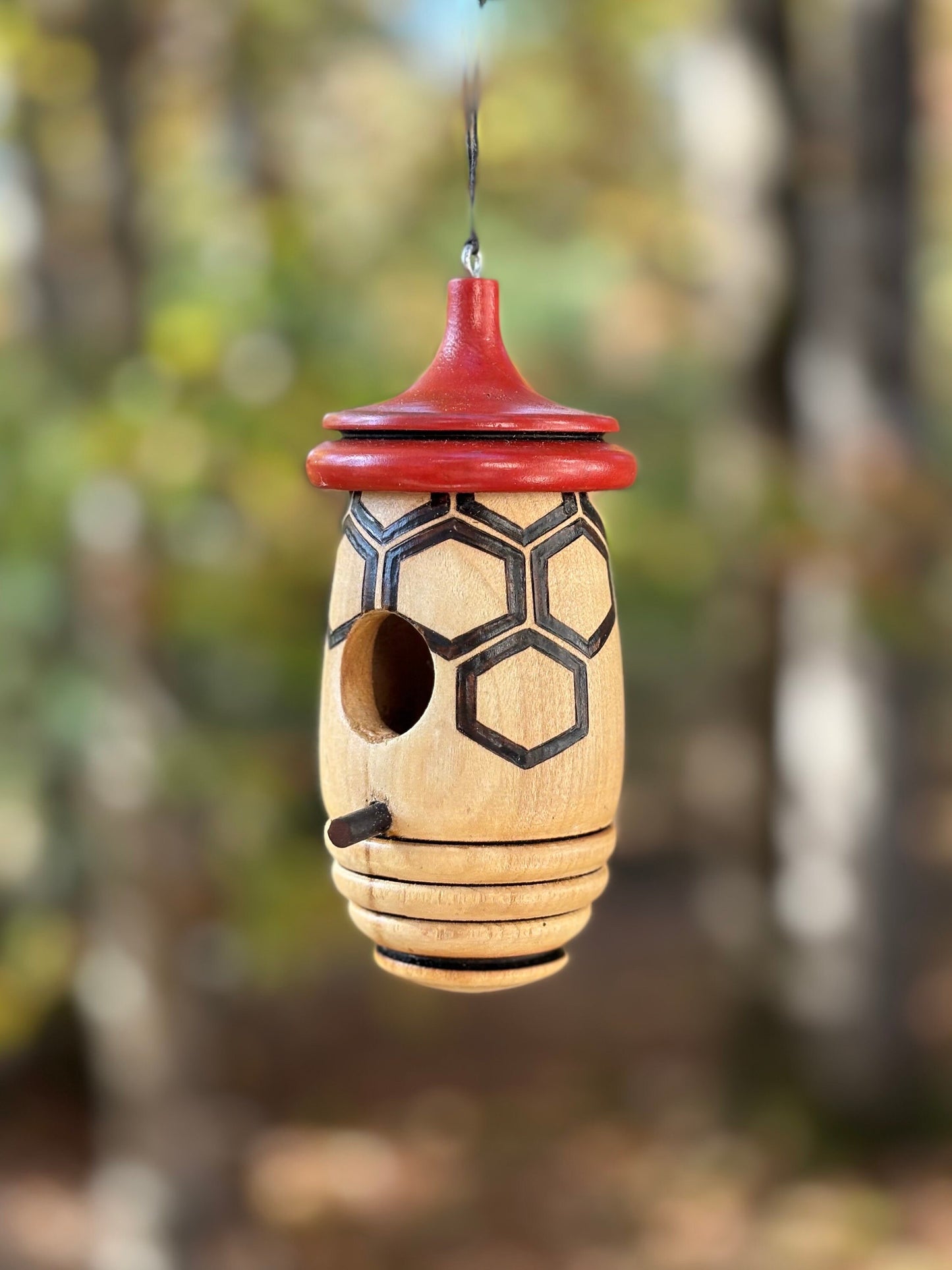 Hummingbird House, Honeycomb Bee Art, Handmade Wooden Birdhouse for Indoor/Outdoor Use, Bird Lovers Gift, Christmas Gift for Bee Lovers