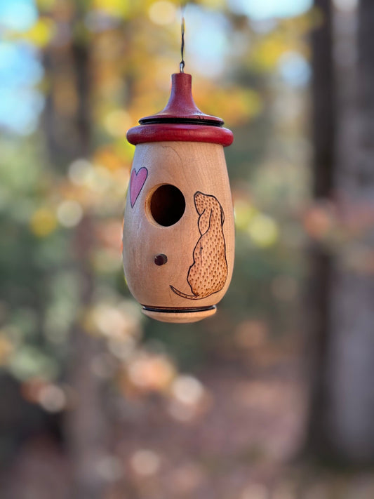 Hummingbird House, Handmade Wooden Birdhouse for Indoor/Outdoor Use, Puppy Dog Art, Bird Lovers Gift, Christmas Gift for Dog Lovers