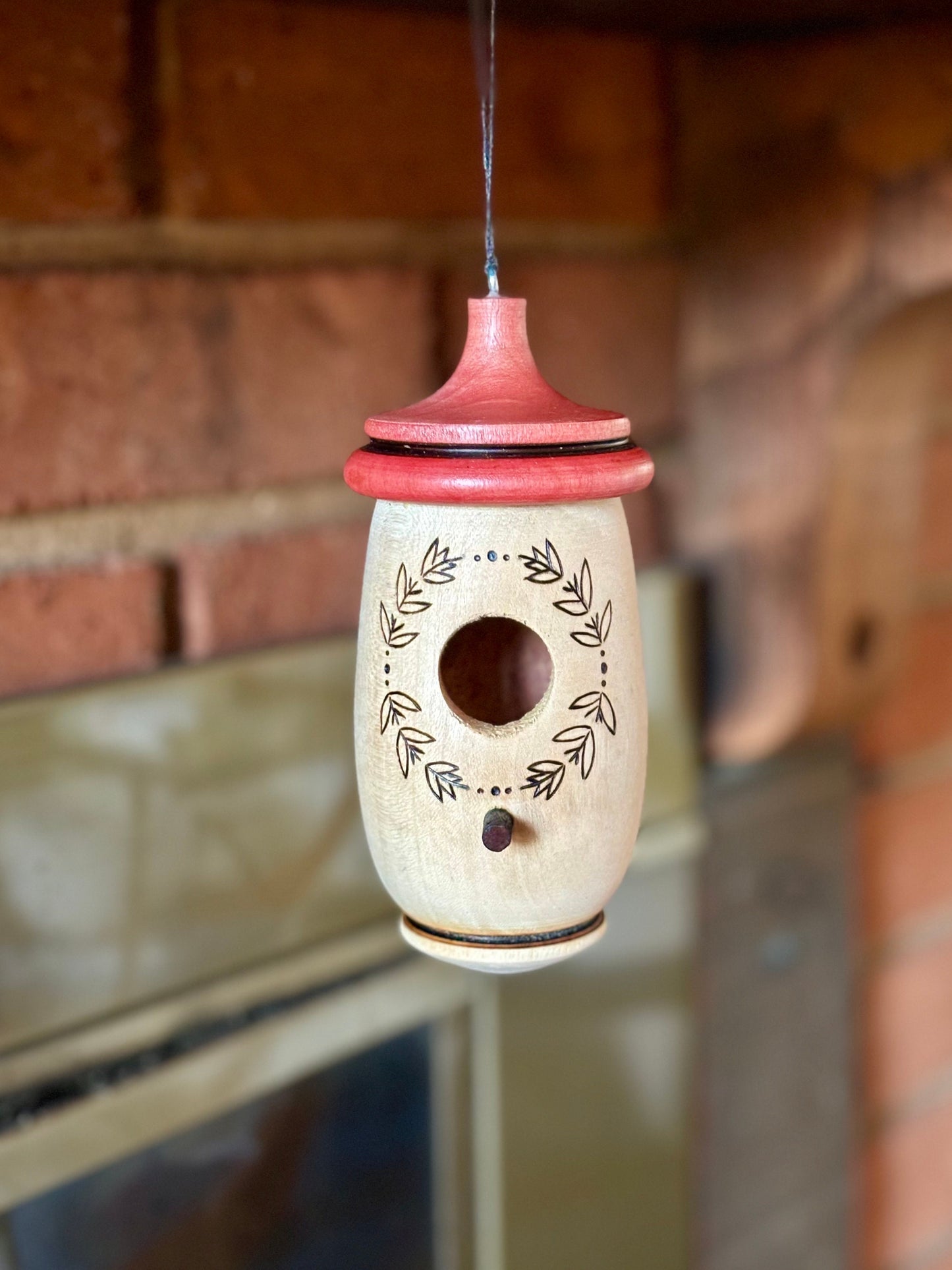 Hummingbird House, Handmade Wooden Birdhouse for Indoor/Outdoor Use, Laurel Wreath Art, Bird Lovers Gift, Christmas Gift for Minamilist