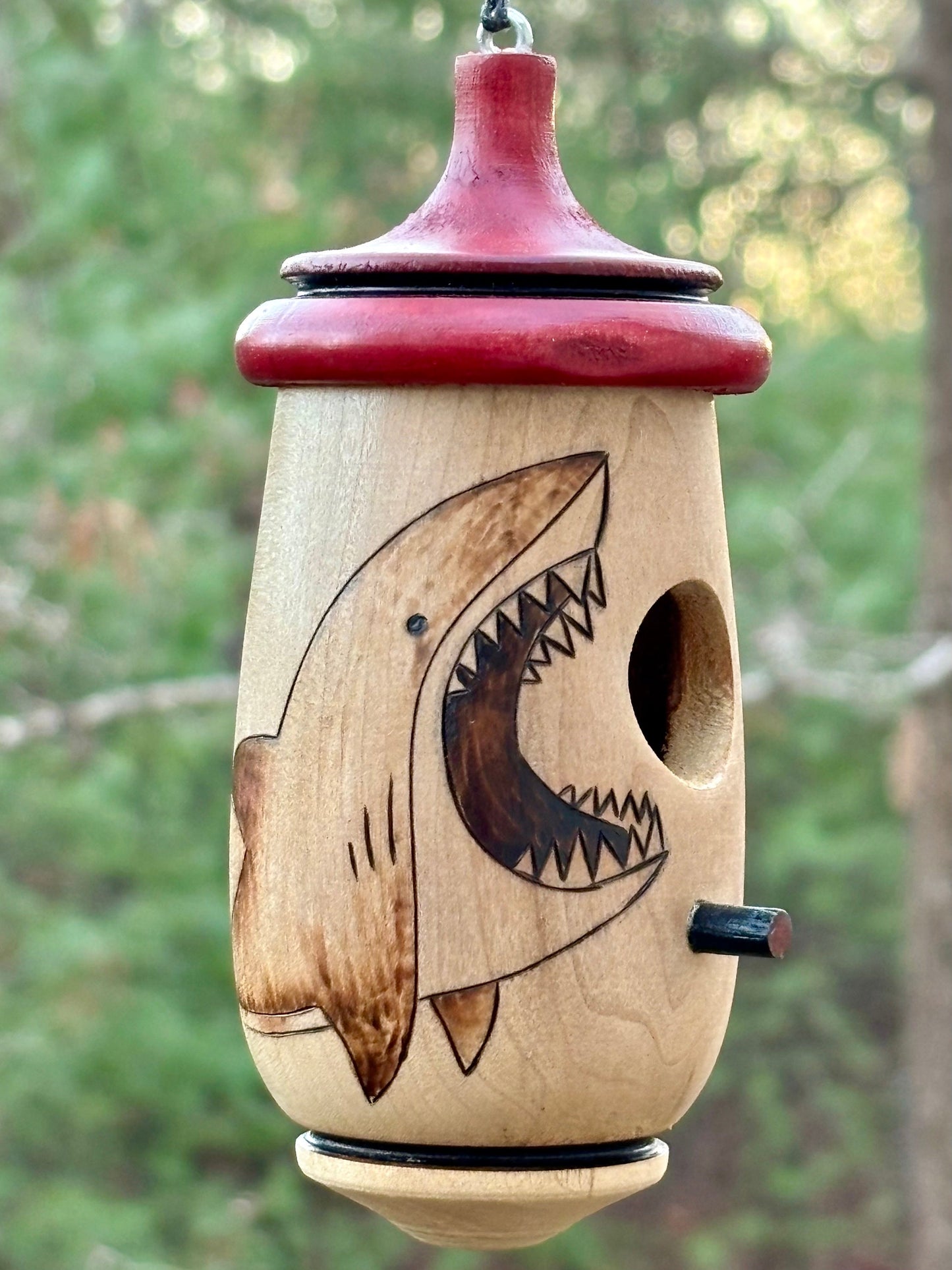 Hummingbird House, Jaws Shark Art, Handmade Wooden Birdhouse for Garden Decor, Bird Lovers Gift, Christmas Gift for Ocean Lovers