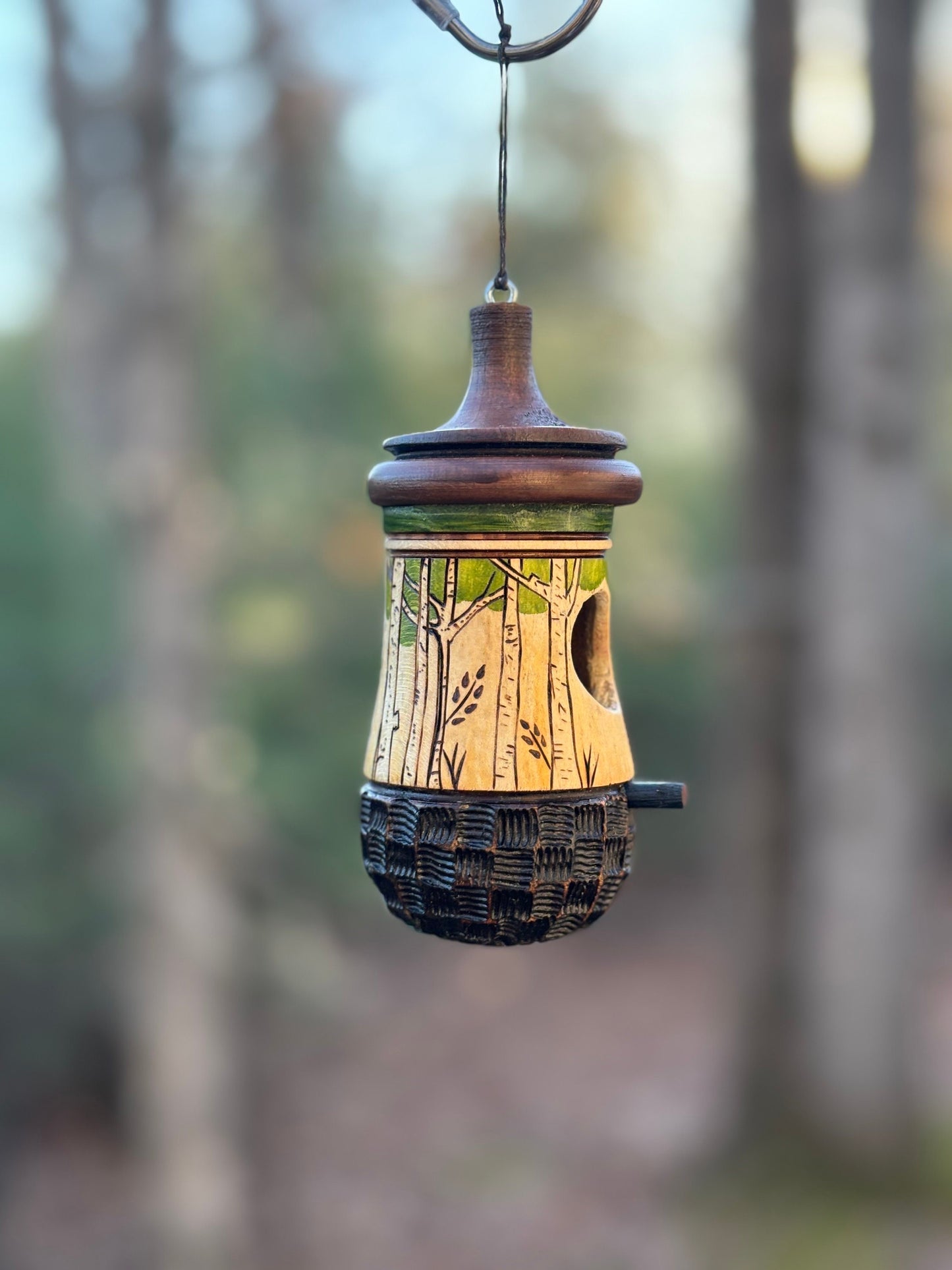 Birdhouse, Birch Tree with Basketweave Bottom Hummingbird House