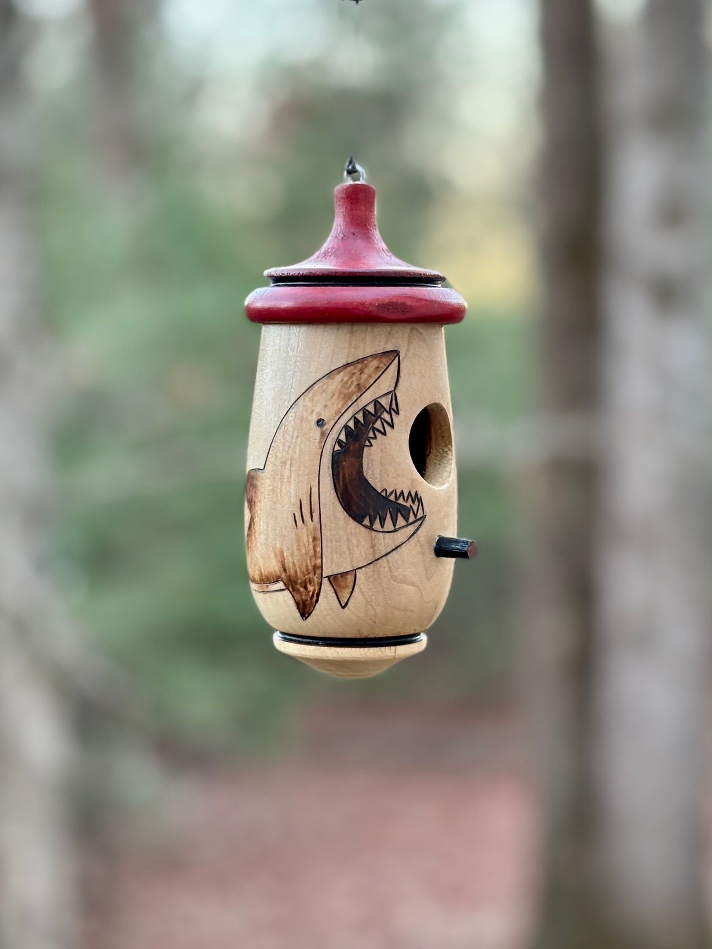 Hummingbird House, Jaws Shark Art, Handmade Wooden Birdhouse for Garden Decor, Bird Lovers Gift, Christmas Gift for Ocean Lovers