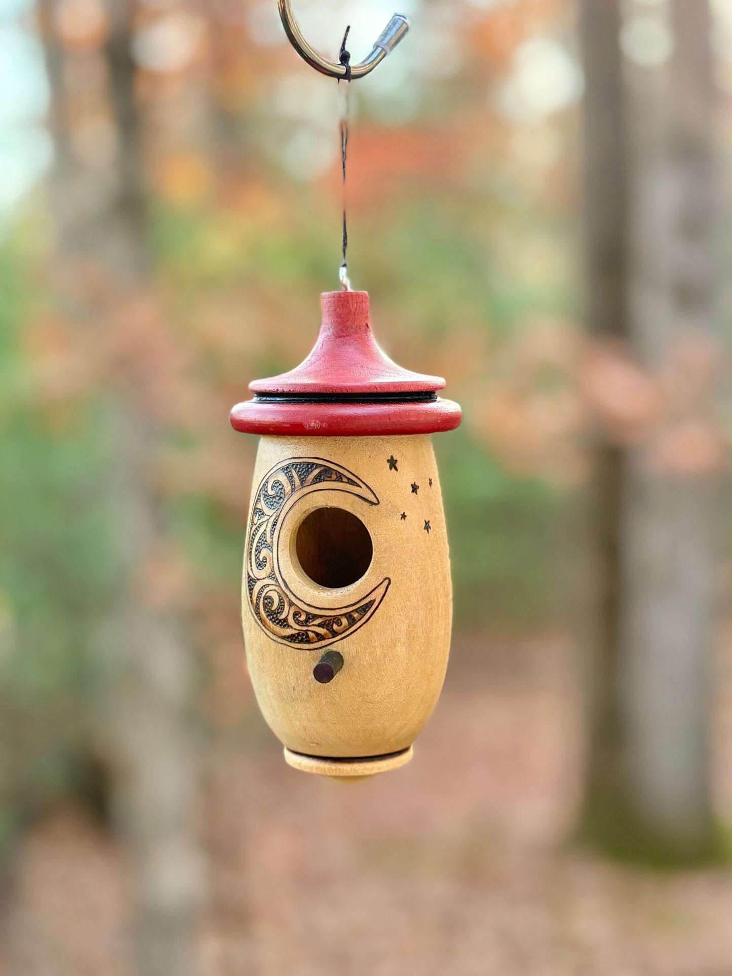 Hummingbird House, Handmade Wooden Birdhouse for Indoor/Outdoor Use, Crescent Moon Art, Bird Lovers Gift, Christmas Gift for Her