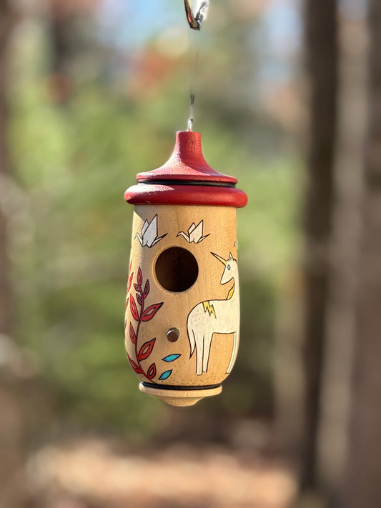 Birdhouse for Hummingbirds, Unicorn Art Design, Small Bird House Garden Decor, Handmade Gift for Bird Lover Who Has Everything