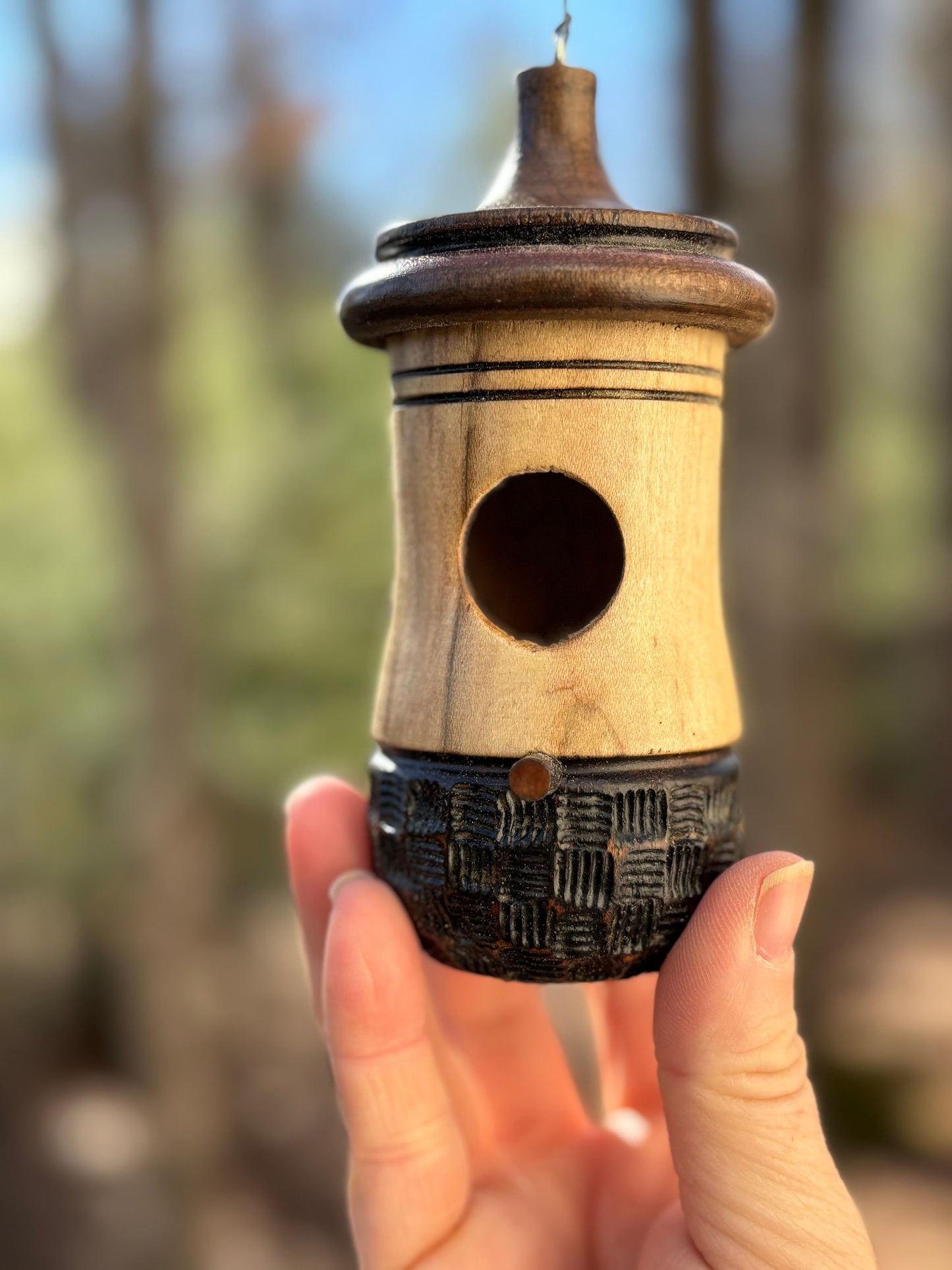 Ambrosia Maple Hummingbird Birdhouse with Flat Bottom, One of a Kind, Hummingbird House Natural, Ready to Ship, Gift for bird lovers OOAK