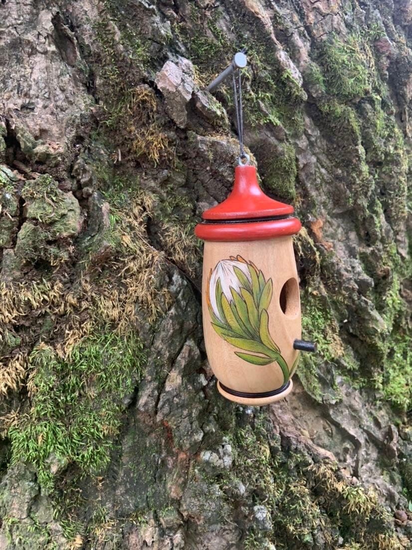 Hummingbird House, Handmade Wooden Birdhouse for Indoor/Outdoor Use, Protea Flower Africa Art, Bird Lovers Gift, Christmas Gift for Traveler