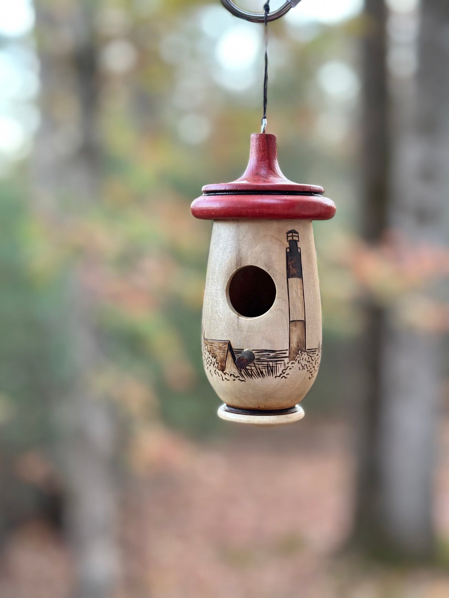 Hummingbird House, Handmade Wooden Birdhouse, Oak Island Lighthouse Art, Bird Lovers Gift, Christmas Gift for Ocean Lover